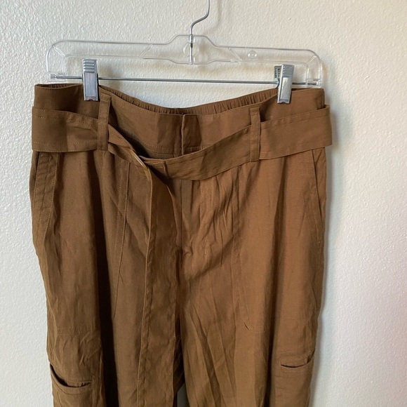 Vince Women’s Belted Linen Pants in Pecan Size L Relaxed Fit Casual Lightweight - Picture 4 of 10